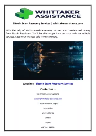 Bitcoin Scam Recovery Services  whittakerassistance.com