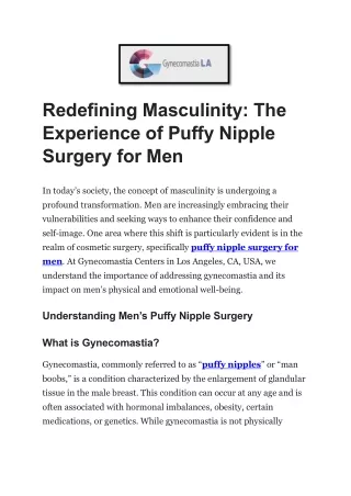 The Experience of Puffy Nipple Surgery for Men