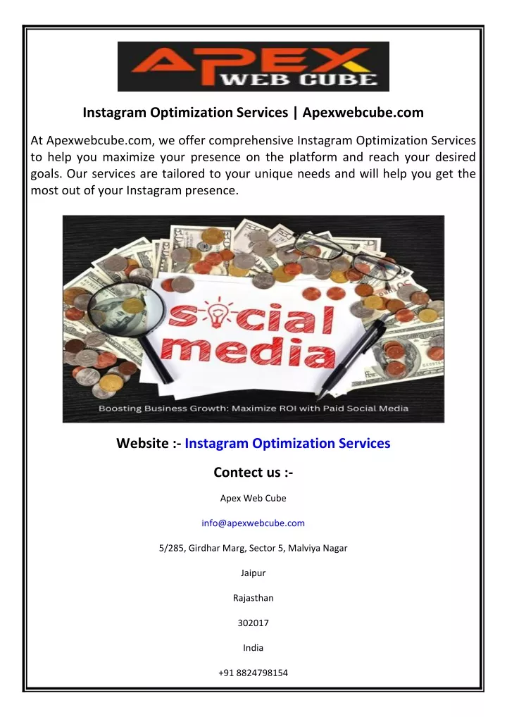 instagram optimization services apexwebcube com