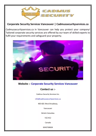 Corporate Security Services Vancouver  Cadmussecurityservices.ca