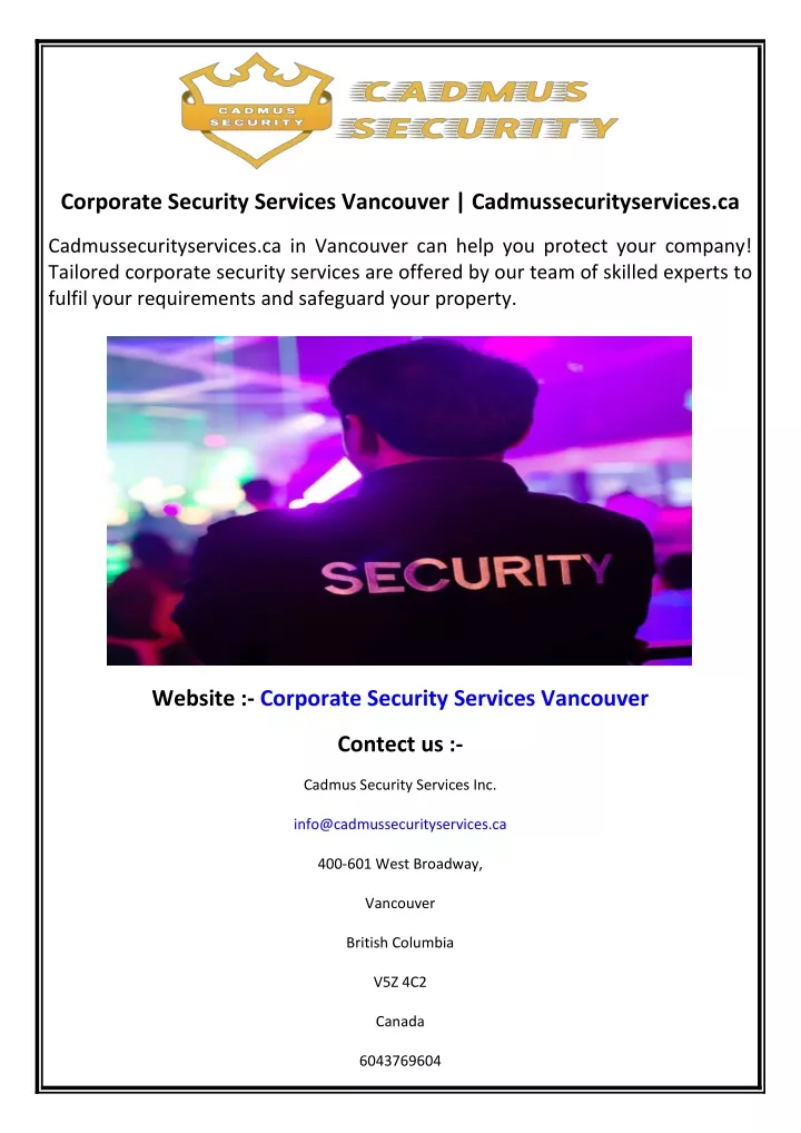 corporate security services vancouver