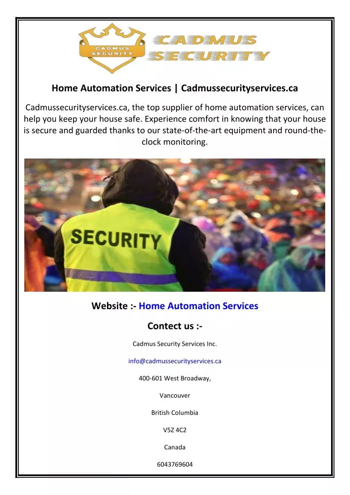 home automation services cadmussecurityservices ca