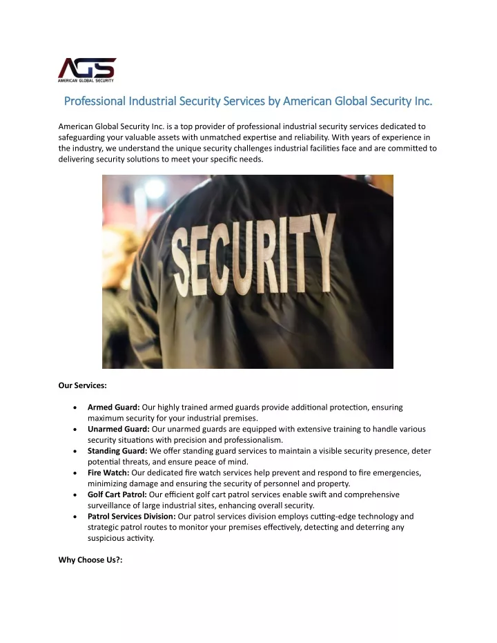 professional industrial security services