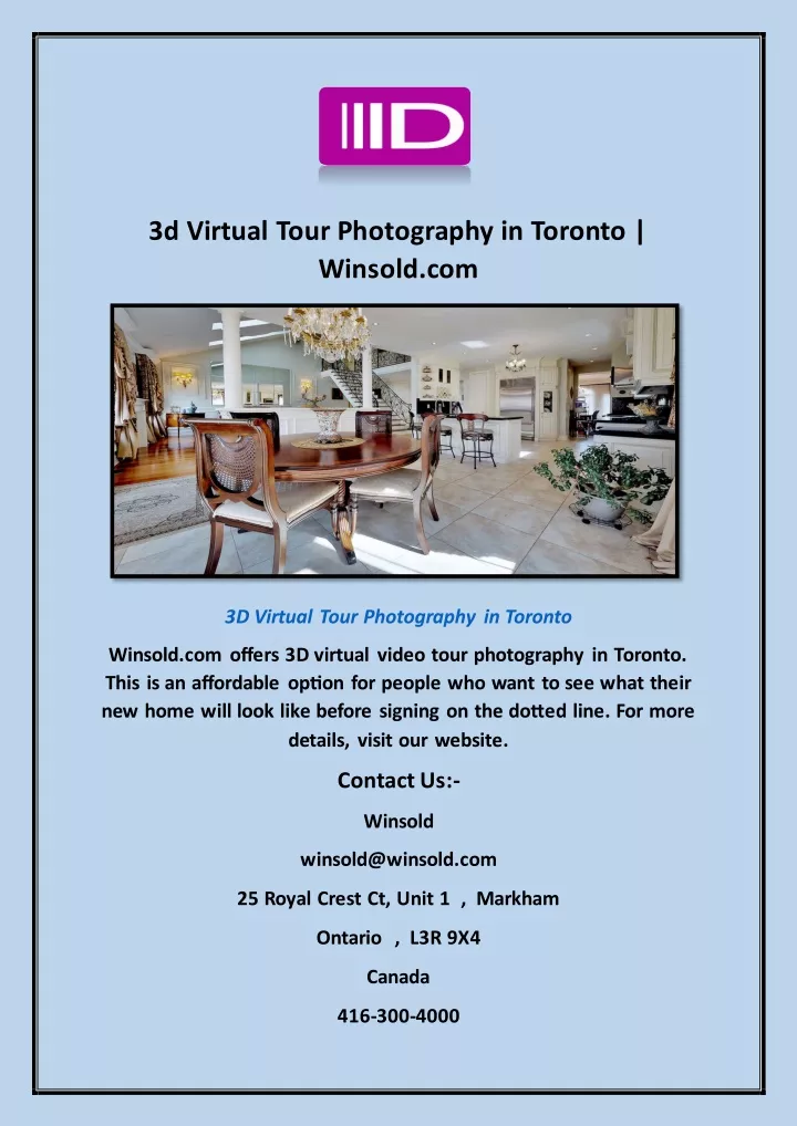 3d virtual tour photography in toronto winsold com