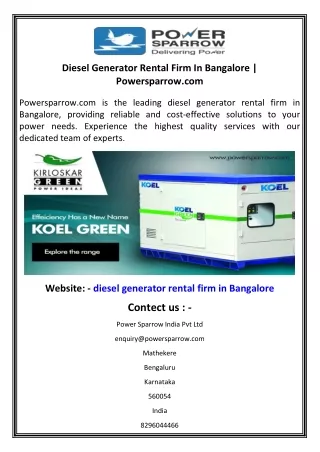 diesel generator rental firm in bangalore