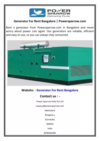 generator for rent bangalore powersparrow com