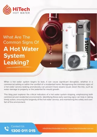 What Are The Common Signs Of A Hot Water System Leaking