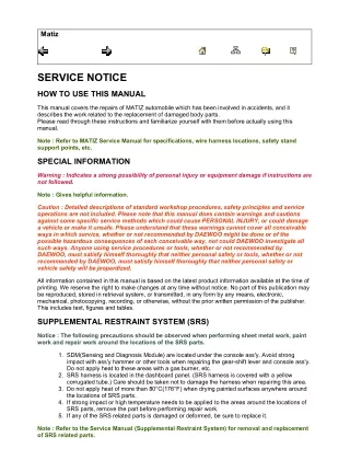 2007 Daewoo Matiz Service Repair Manual