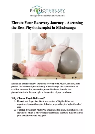 Elevate Your Recovery Journey - Accessing the Best Physiotherapist in Mississauga