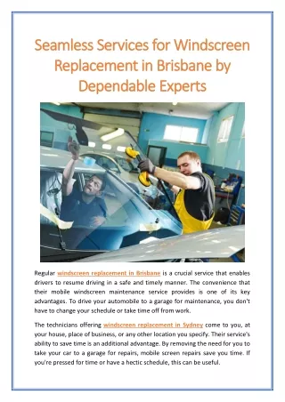 Seamless Services for Windscreen Replacement in Brisbane by Dependable Experts