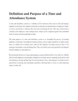 Definition and Purpose of a Time and Attendance System