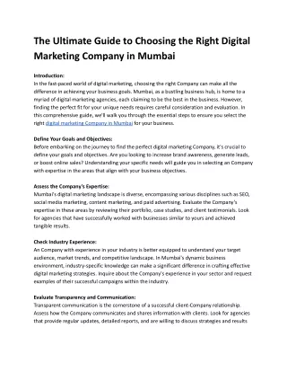 The Ultimate Guide to Choosing the Right Digital Marketing Company in Mumbai