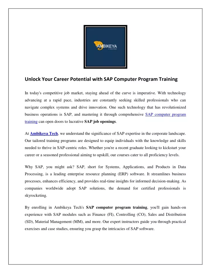 unlock your career potential with sap computer