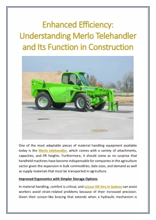 Enhanced Efficiency: Understanding Merlo Telehandler and Its Function in Constru