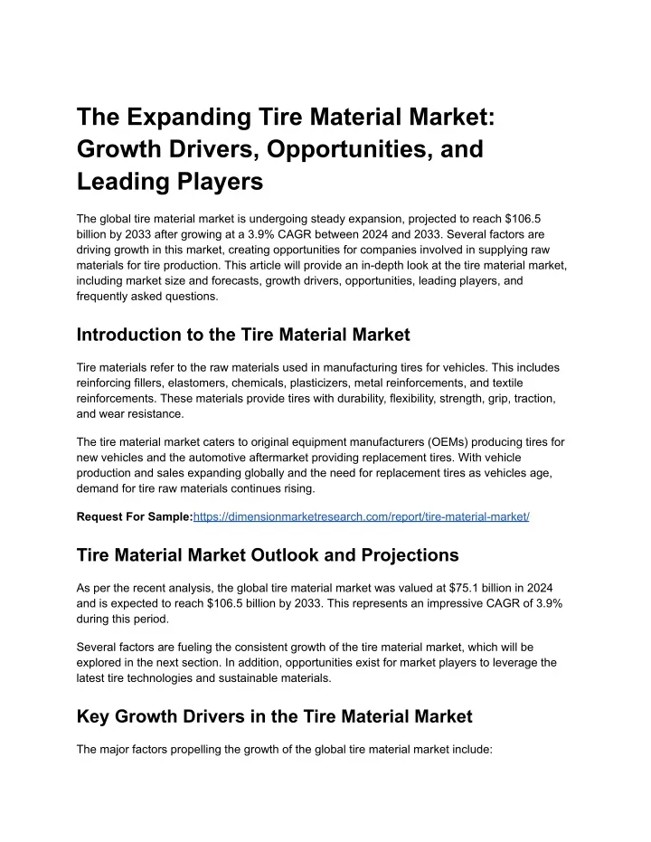 the expanding tire material market growth drivers