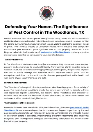 Defending Your Haven The Significance of Pest Control in The Woodlands, TX