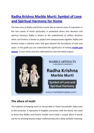 Radha Krishna Marble Murti Symbol of Love and Spiritual Harmony for Home