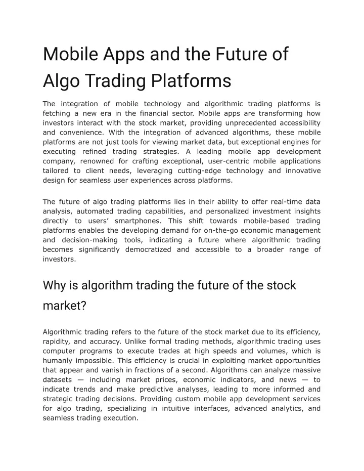 mobile apps and the future of algo trading