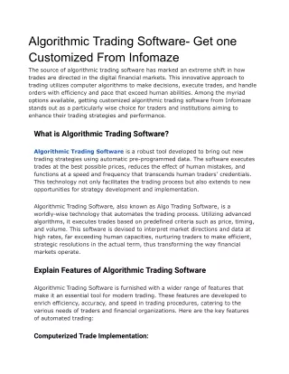 Algorithmic Trading Software- Get one Customized From Infomaze  (1)
