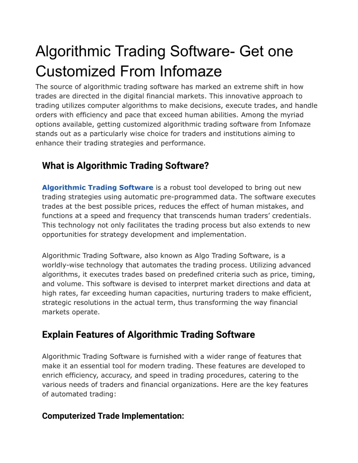 algorithmic trading software get one customized