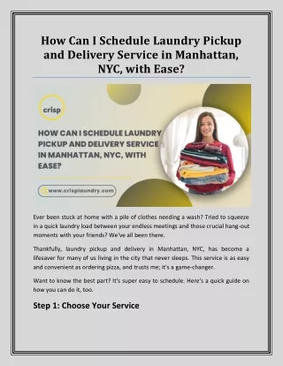 How Can I Schedule Laundry Pickup and Delivery Service Manhattan NYC, with Ease?