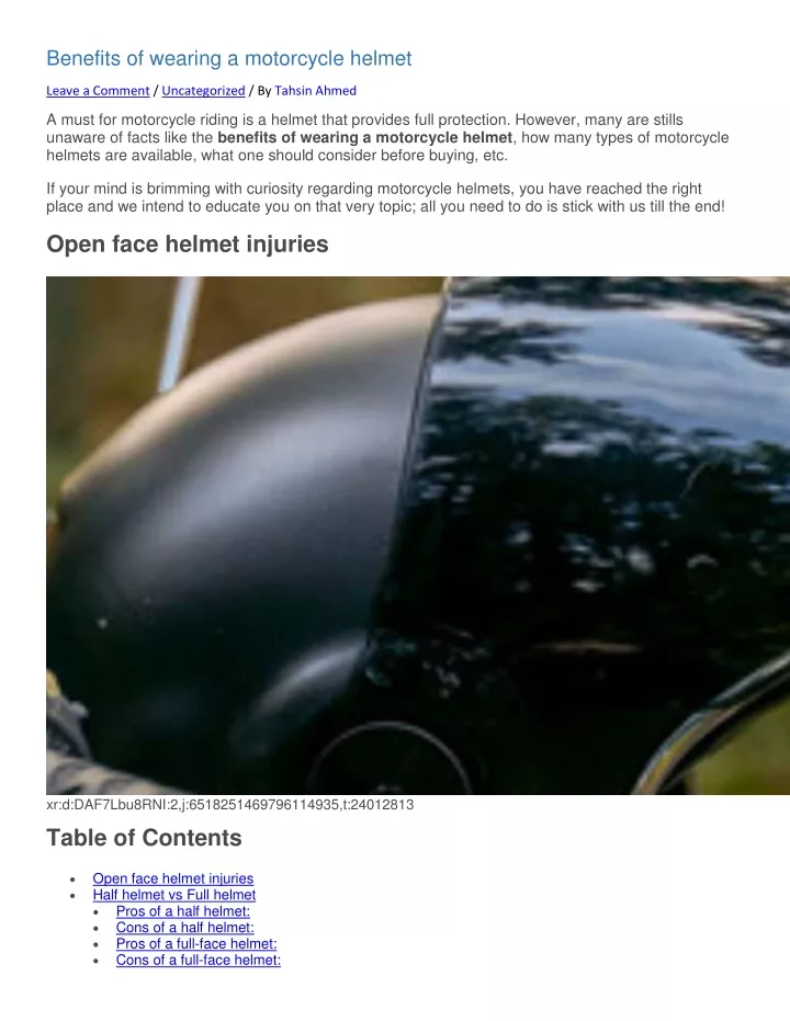 benefits of wearing a motorcycle helmet