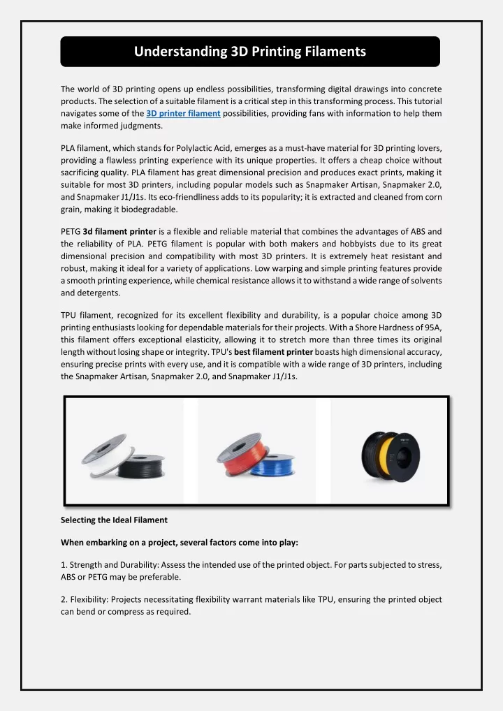 understanding 3d printing filaments