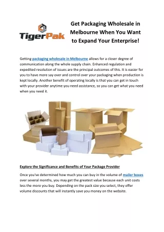 Get Packaging Wholesale in Melbourne When You Want to Expand Your Enterprise