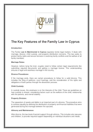 The Key Features of the Family Law in Cyprus