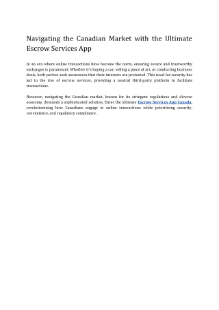Navigating the Canadian Market with the Ultimate Escrow Services App