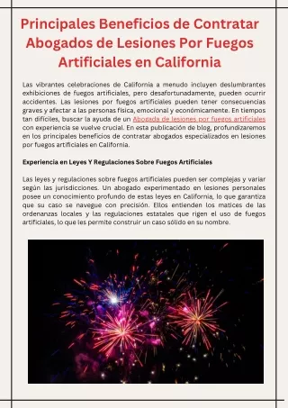 Principales Beneficios de Contratar Abogados de Lesiones Por Fuegos Artificiales en California