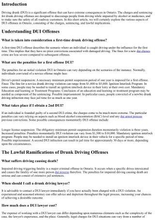 The Penalties and Punishing for Drunk Driving Offences in Ontario
