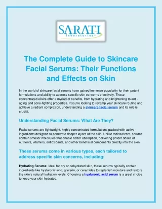 The Complete Guide to Skincare Facial Serums Their Functions and Effects on Skin