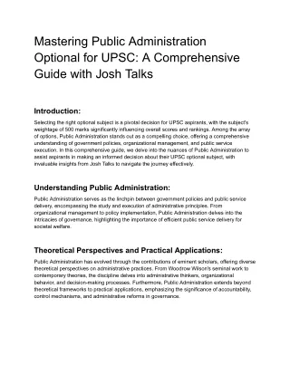 Mastering Public Administration Optional for UPSC: A Comprehensive Guide with Jo