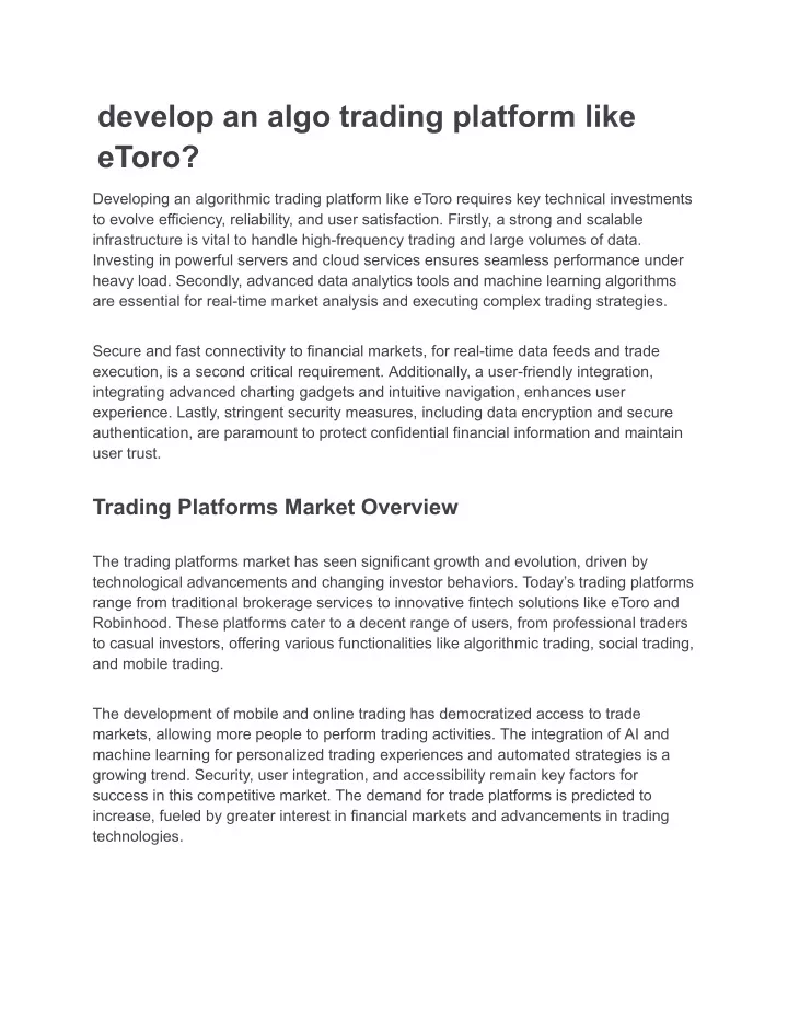 develop an algo trading platform like etoro