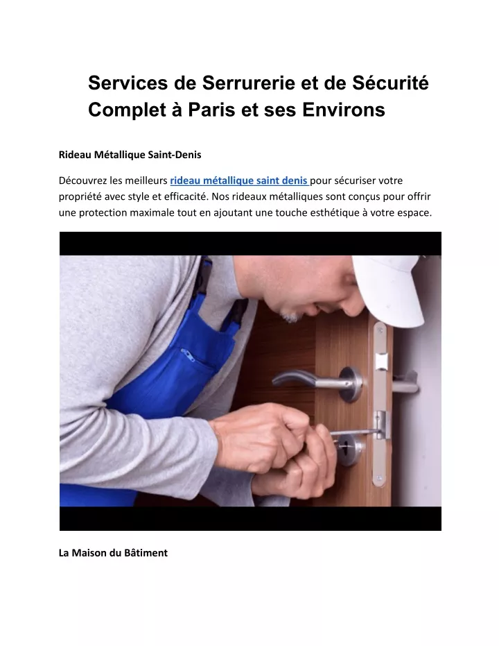 services de serrurerie et de s curit complet