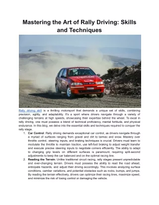 mastering the art of rally driving skills