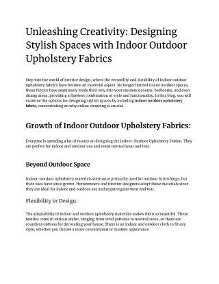 Designing Stylish Spaces with Indoor Outdoor Upholstery Fabrics