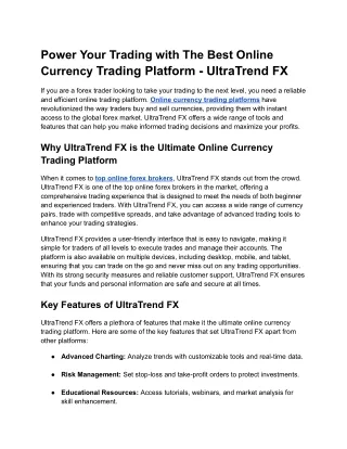 Power Your Trading with The Best Online Currency Trading Platform - UltraTrend