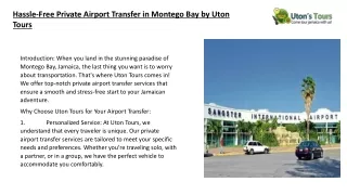 Hassle-Free Private Airport Transfer in Montego Bay by Uton Tours