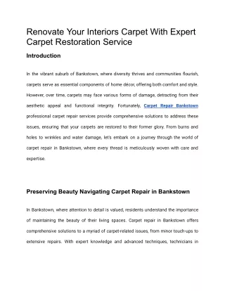 Renovate Your Interiors Carpet With Expert Carpet Restoration Service