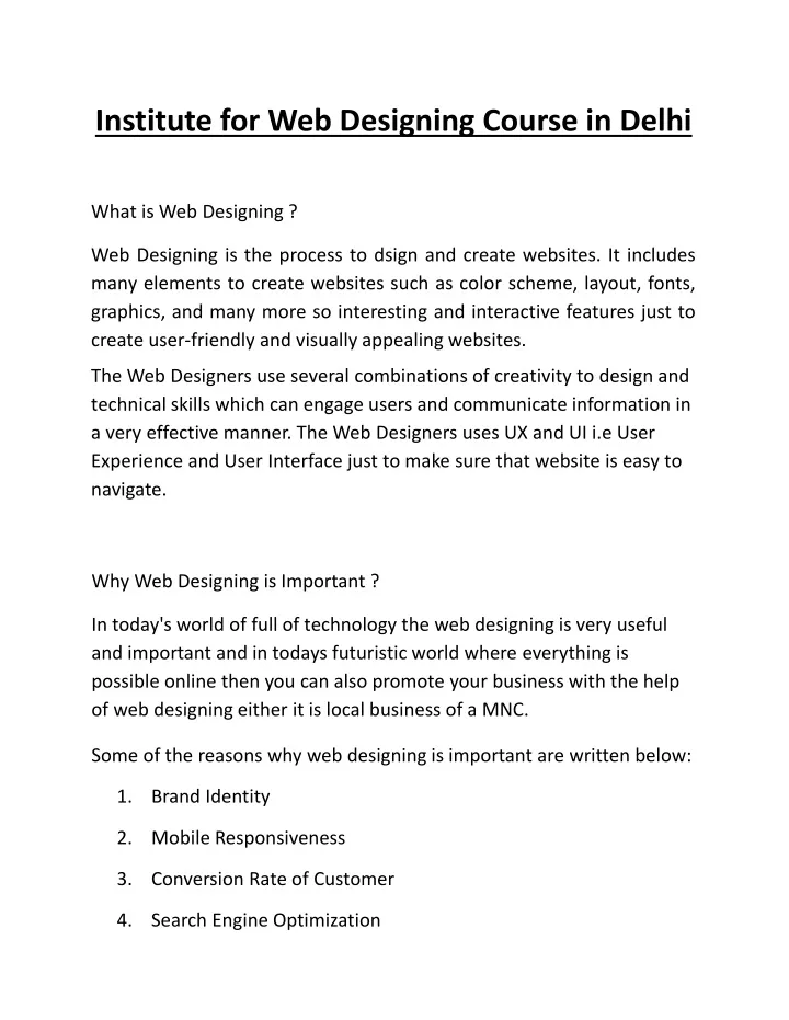 institute for web designing course in delhi