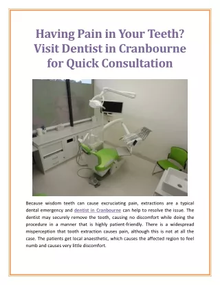 Having Pain in Your Teeth? Visit Dentist in Cranbourne for Quick Consultation