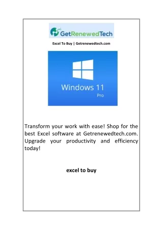 Excel To Buy Getrenewedtech com