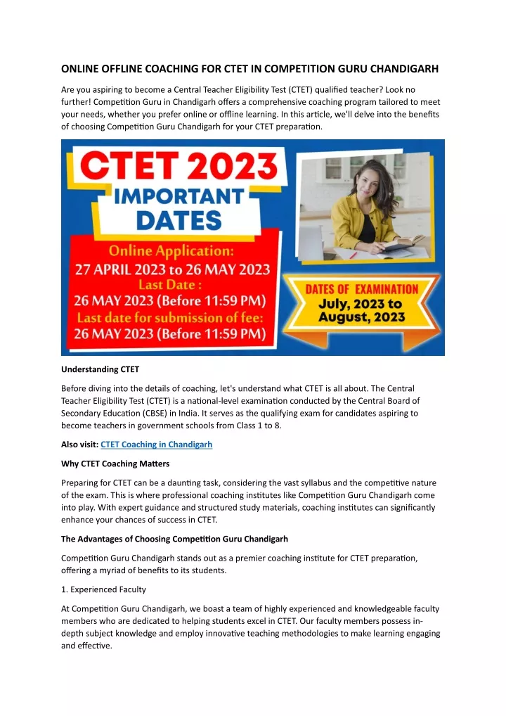 online offline coaching for ctet in competition