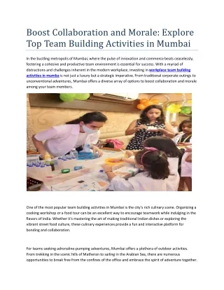 workplace team building activities in mumbai