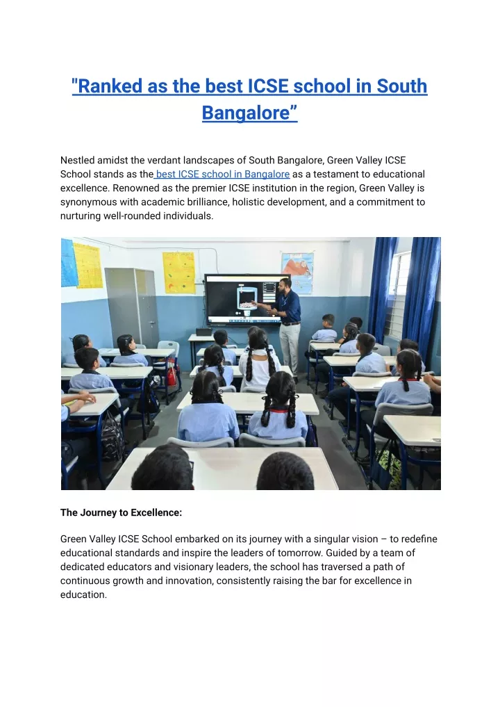 ranked as the best icse school in south bangalore