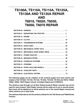 New Holland T6070 Tractor Service Repair Manual 1