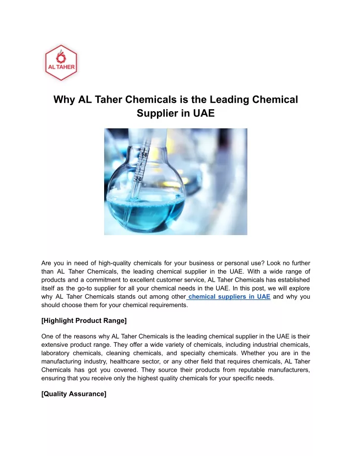 why al taher chemicals is the leading chemical