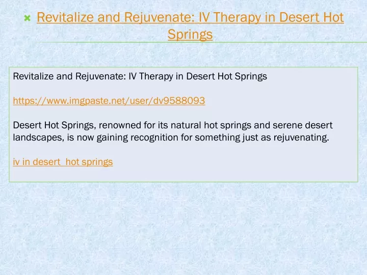 revitalize and rejuvenate iv therapy in desert hot springs